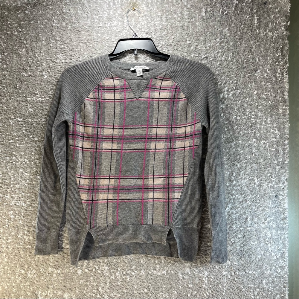 Autumn Cashmere Size XS Women Knit Tunic Top Pullover Sweater Gray 100% Cashmere
